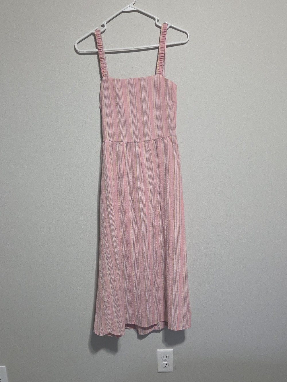 Maurices Pink Striped Midi Dress with Square Neckline